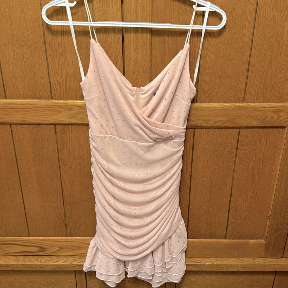 Light pink and silver mini dress with ruffles